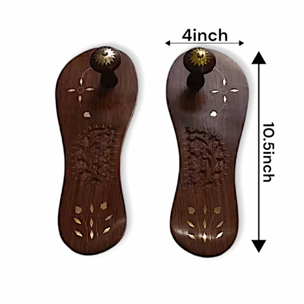 Wooden Beautiful Carved Design Handmade Khadau - Wooden Kharam - Slippers - Paduka - Decorative Charan Paduka - Brown Colour Wooden Khadau - Image 3