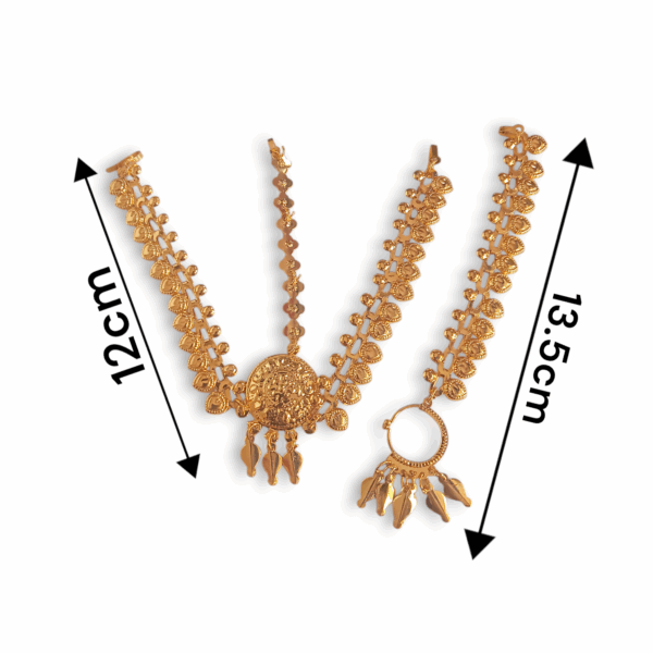 Designing Tayra Tikli with Nose Pin – Gold Finish Tayra Tikli with Nath - Mathapatti - Tayra Tikli for Pooja Purpose - Maa Kali, Maa Durga, Laxmi Mata Sringar Set - Image 2