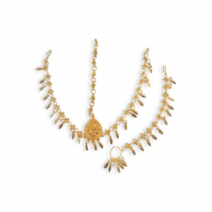 Designing Taira Tikli with Nose Pin - Gold Finish Tayra Tikli with Nath - Matha Patti - Tayra Tikli for Pooja Purpose - Maa Kali, Maa Durga, Laxmi Mata Sringar Set