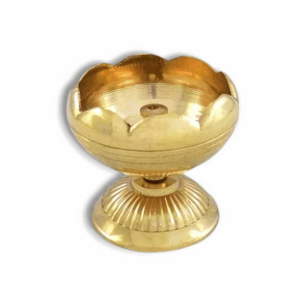 Classic Brass Flower Design Diya -  Decorative Brass Oil Lamp -  Lamp For Home Temple Puja Articles Decor Gifts(Pack of 2) - Image 2
