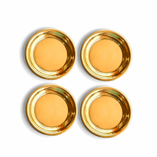 Decorative Brass Plates - Pure Brass Puja Plate Combo Pack - Set Of 4 Round Design Best For Puja and Vhog