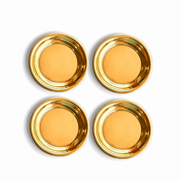 Decorative Brass Plates - Pure Brass Puja Plate Combo Pack - Set Of 4 Round Design Best For Puja and Vhog