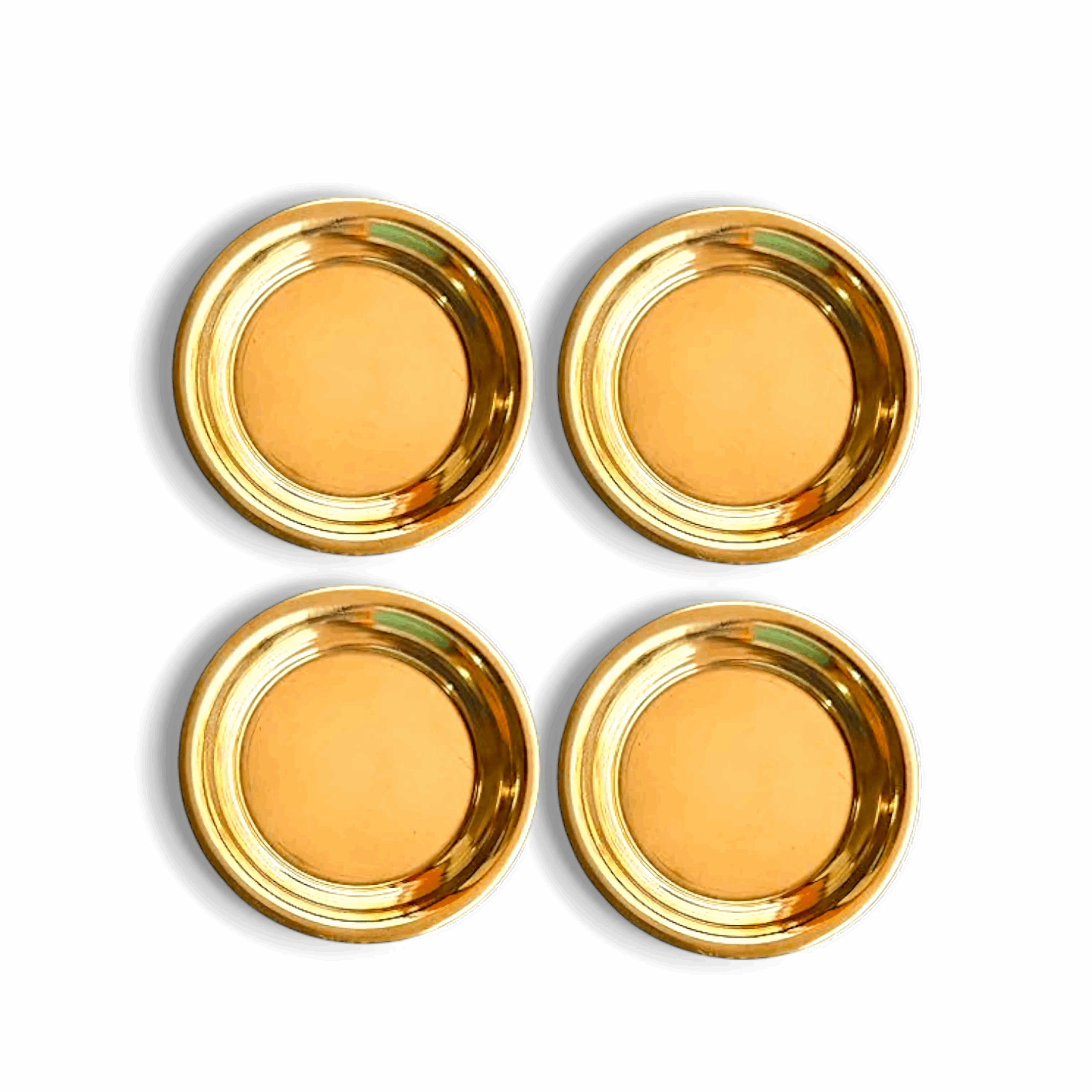 Decorative Brass Plates - Pure Brass Puja Plate Combo Pack - Set Of 4 Round Design Best For Puja and Vhog