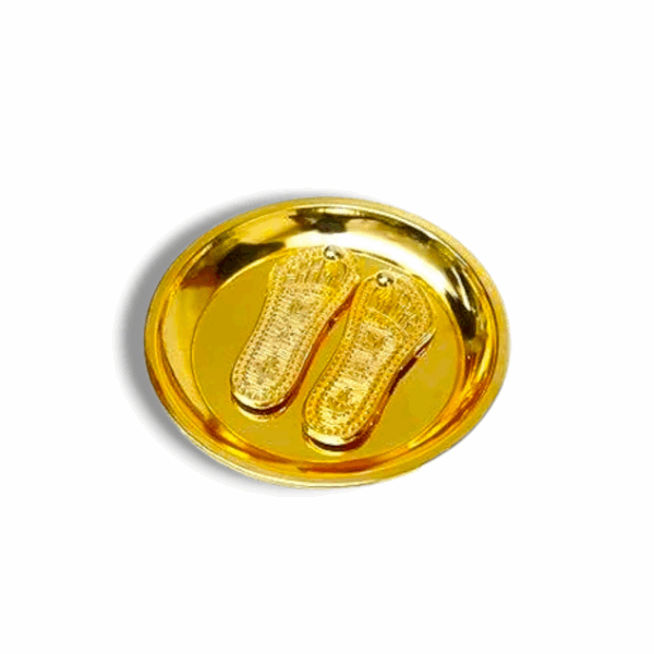 Pure Brass Shree Lakshmi Mata Footsteps With Plate - Lakshmi Maa Charan Paduka - For Laxmi Wealth Sign Vastu Gift Item - Image 2
