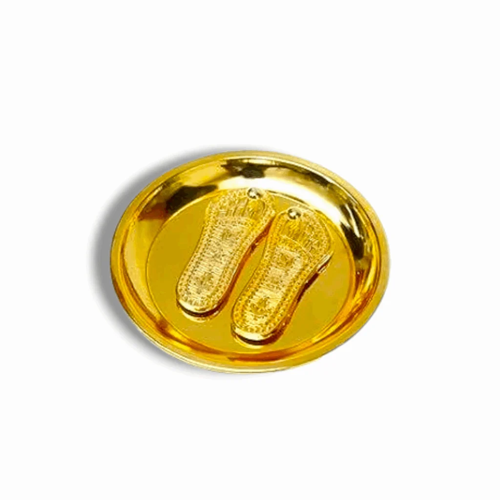 Pure Brass Shree Lakshmi Mata Footsteps With Plate - Lakshmi Maa Charan Paduka - For Laxmi Wealth Sign Vastu Gift Item - Image 2