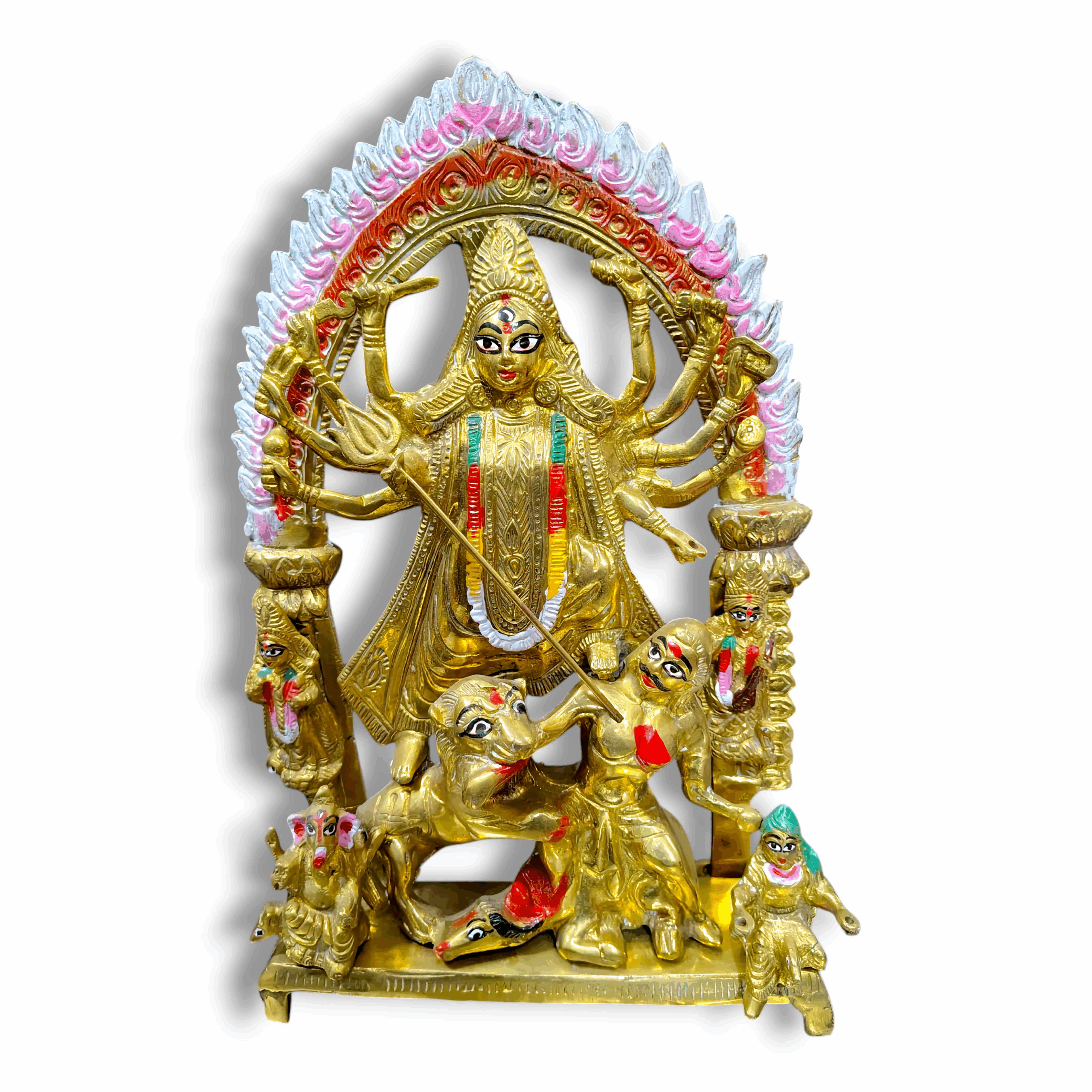 Pure Brass Maa Durga Murti - Durga Maa Idol with Family - Hindu Goddess Puja Statue For Home Decor Mandir Pooja Gift