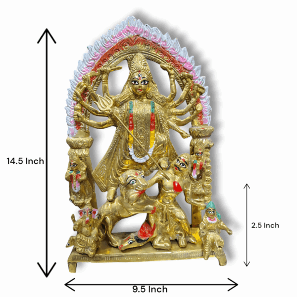 Pure Brass Maa Durga Murti - Durga Maa Idol with Family - Hindu Goddess Puja Statue For Home Decor Mandir Pooja Gift - Image 2
