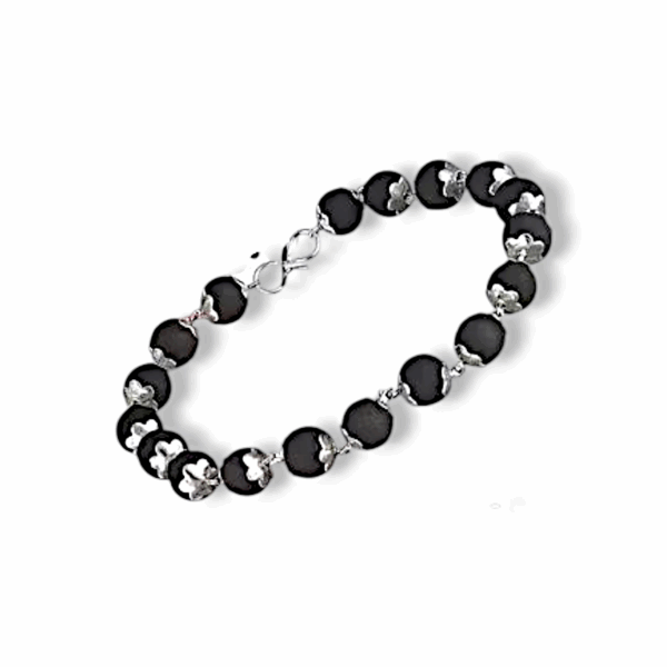 Silver Cap Karungali Bracelet - Karungali Bracelet for Man and Woman - Karungali Wooden Bracelet - Black Karungali Beads Bracelet - Image 3