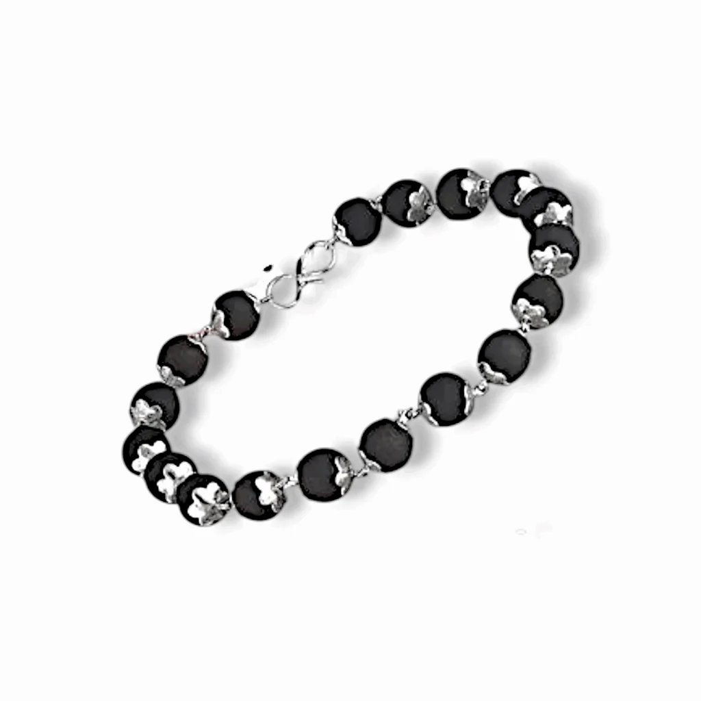 Silver Cap Karungali Bracelet - Karungali Bracelet for Man and Woman - Karungali Wooden Bracelet - Black Karungali Beads Bracelet - Image 3