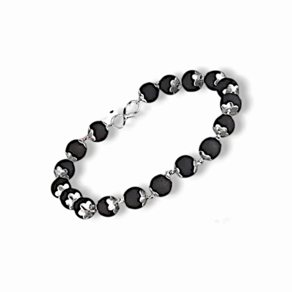Silver Cap Karungali Bracelet - Karungali Bracelet for Man and Woman - Karungali Wooden Bracelet - Black Karungali Beads Bracelet - Image 3
