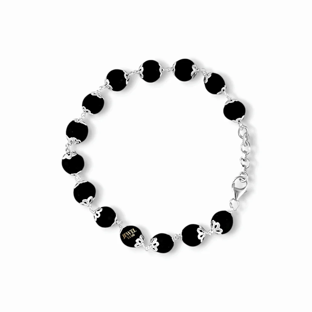 Silver Cap Karungali Bracelet - Karungali Bracelet for Man and Woman - Karungali Wooden Bracelet - Black Karungali Beads Bracelet