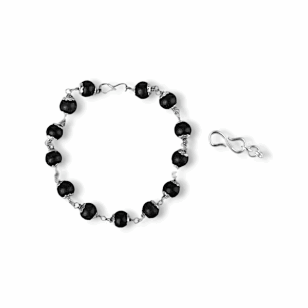 Silver Cap Karungali Bracelet - Karungali Bracelet for Man and Woman - Karungali Wooden Bracelet - Black Karungali Beads Bracelet - Image 2