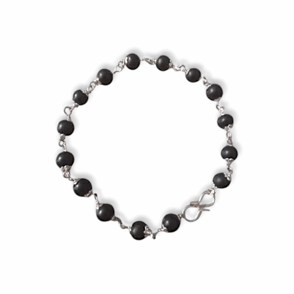 Original Karungali Bracelet With Silver Colour Coated Cap Beads 8mm Size - Karungali Kattai Chain Bracelet with Silver cap - Image 3