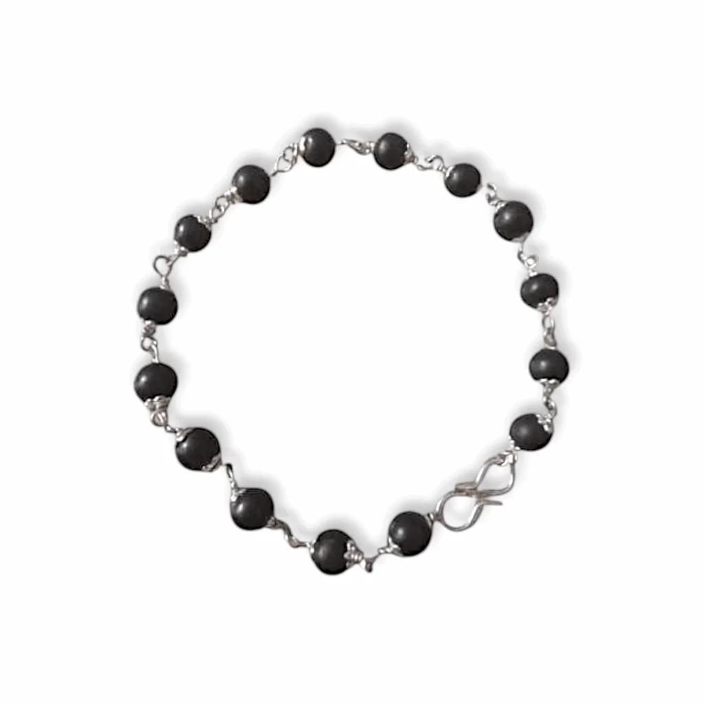Original Karungali Bracelet With Silver Colour Coated Cap Beads 8mm Size - Karungali Kattai Chain Bracelet with Silver cap - Image 3