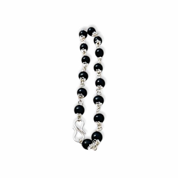 Original Karungali Bracelet With Silver Colour Coated Cap Beads 8mm Size - Karungali Kattai Chain Bracelet with Silver cap - Image 2