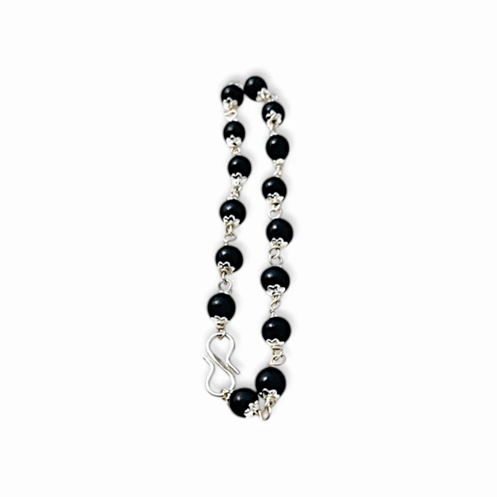 Original Karungali Bracelet With Silver Colour Coated Cap Beads 8mm Size - Karungali Kattai Chain Bracelet with Silver cap - Image 2