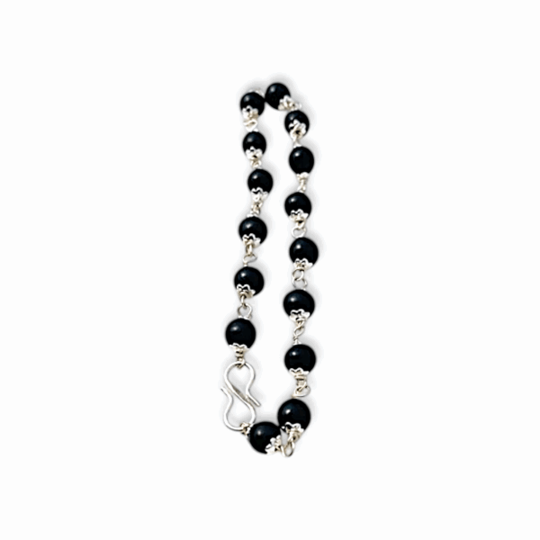 Original Karungali Bracelet With Silver Colour Coated Cap Beads 8mm Size - Karungali Kattai Chain Bracelet with Silver cap - Image 2