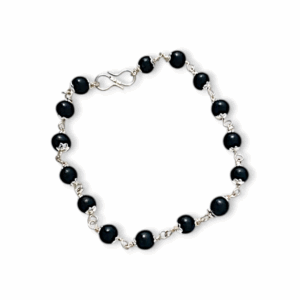 Original Karungali Bracelet With Silver Colour Coated Cap Beads 8mm Size - Karungali Kattai Chain Bracelet with Silver cap