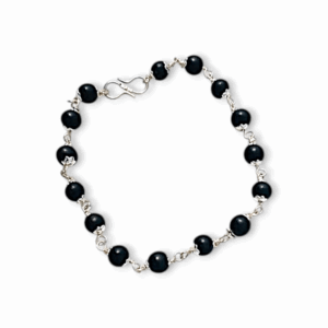 Original Karungali Bracelet With Silver Colour Coated Cap Beads 8mm Size - Karungali Kattai Chain Bracelet with Silver cap