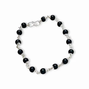 Original Karungali Bracelet With Silver Colour Coated Cap Beads 8mm Size - Karungali Kattai Chain Bracelet with Silver cap