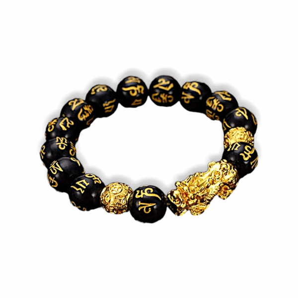 Black and Golden Lucky Bracelet with Pixiu - Golden Design Bracelet for Men & Women - Image 2