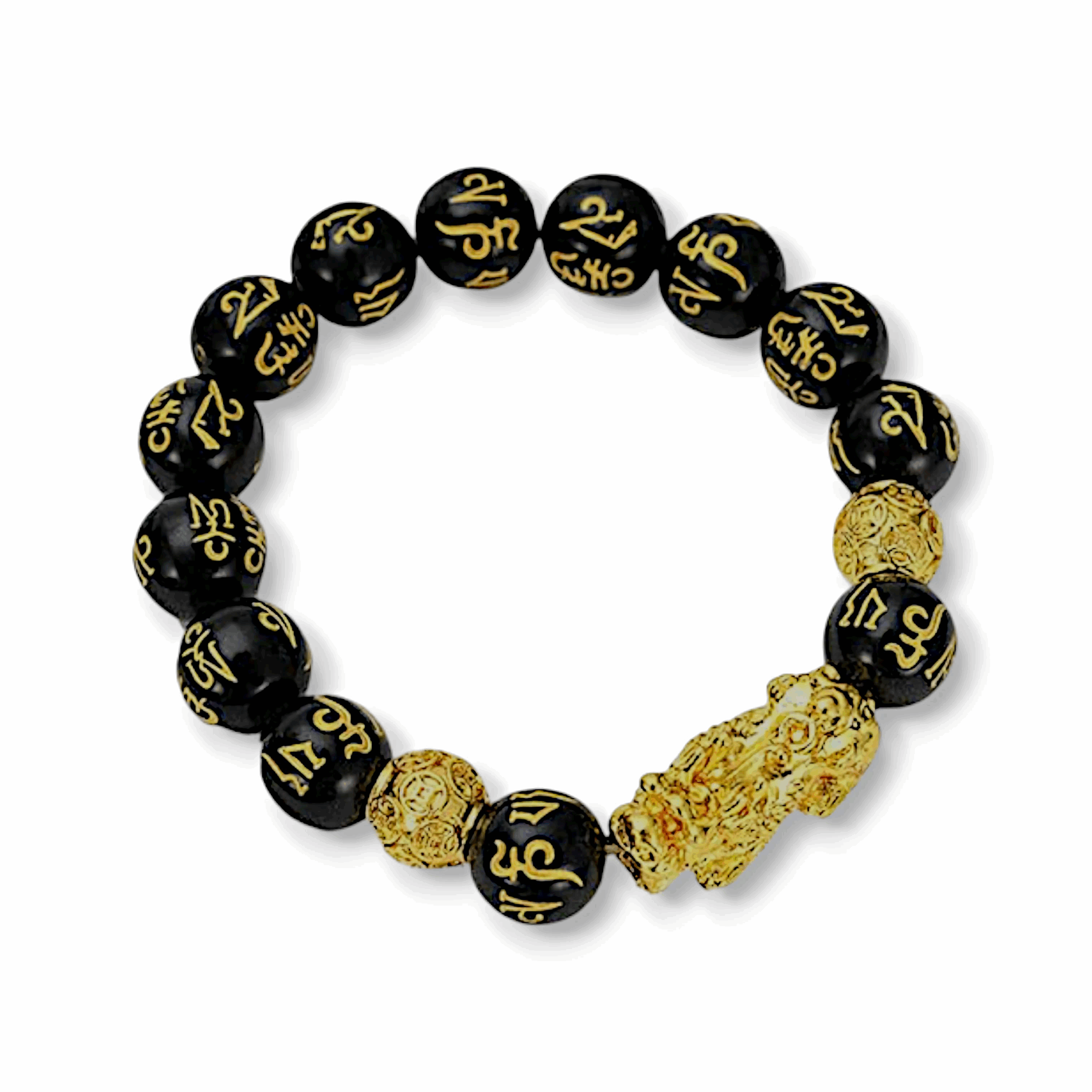 Black and Golden Lucky Bracelet with Pixiu - Golden Design Bracelet for Men & Women