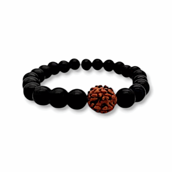 Panch Mukhi Rudraksha with Pearl Bracelet - Rudraksha And Black Nepali Beads Bracelet For Men - Image 2