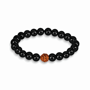 Panch Mukhi Rudraksha with Pearl Bracelet - Rudraksha And Black Nepali Beads Bracelet For Men