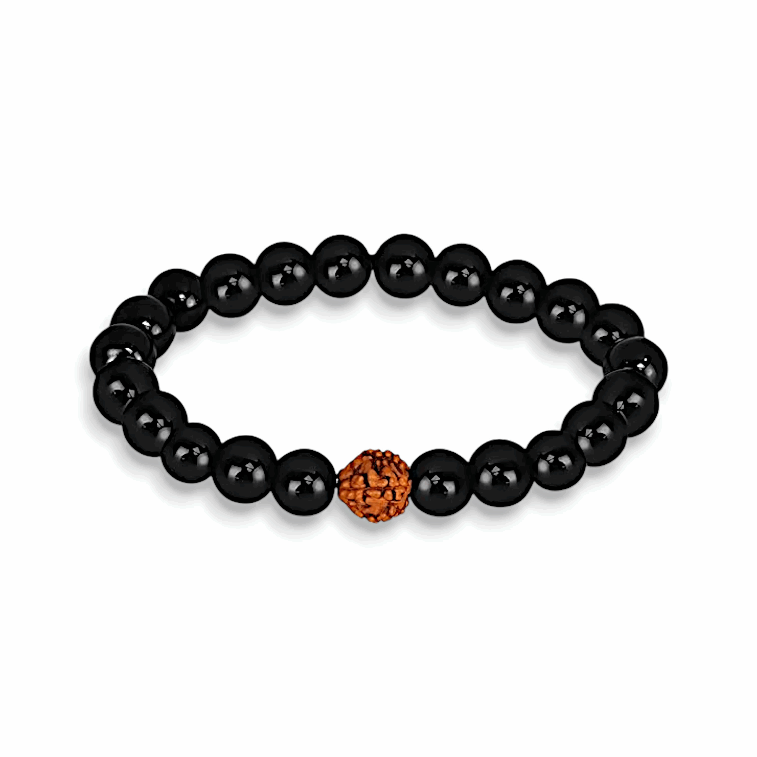 Panch Mukhi Rudraksha with Pearl Bracelet - Rudraksha And Black Nepali Beads Bracelet For Men
