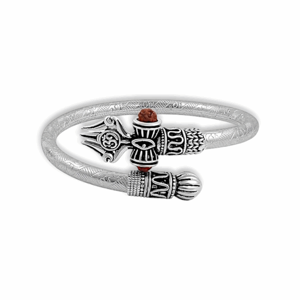 Latest Shiva Trishul Rudraksha Damru & Adiyogi Kada Bracelet - Silver Rakhi Bracelet for Brother - Raksha Bandhan Special Pack of 2 - Image 2