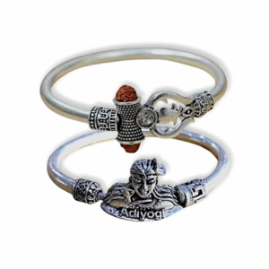 Latest Shiva Trishul Rudraksha Damru & Adiyogi Kada Bracelet - Silver Rakhi Bracelet for Brother - Raksha Bandhan Special Pack of 2
