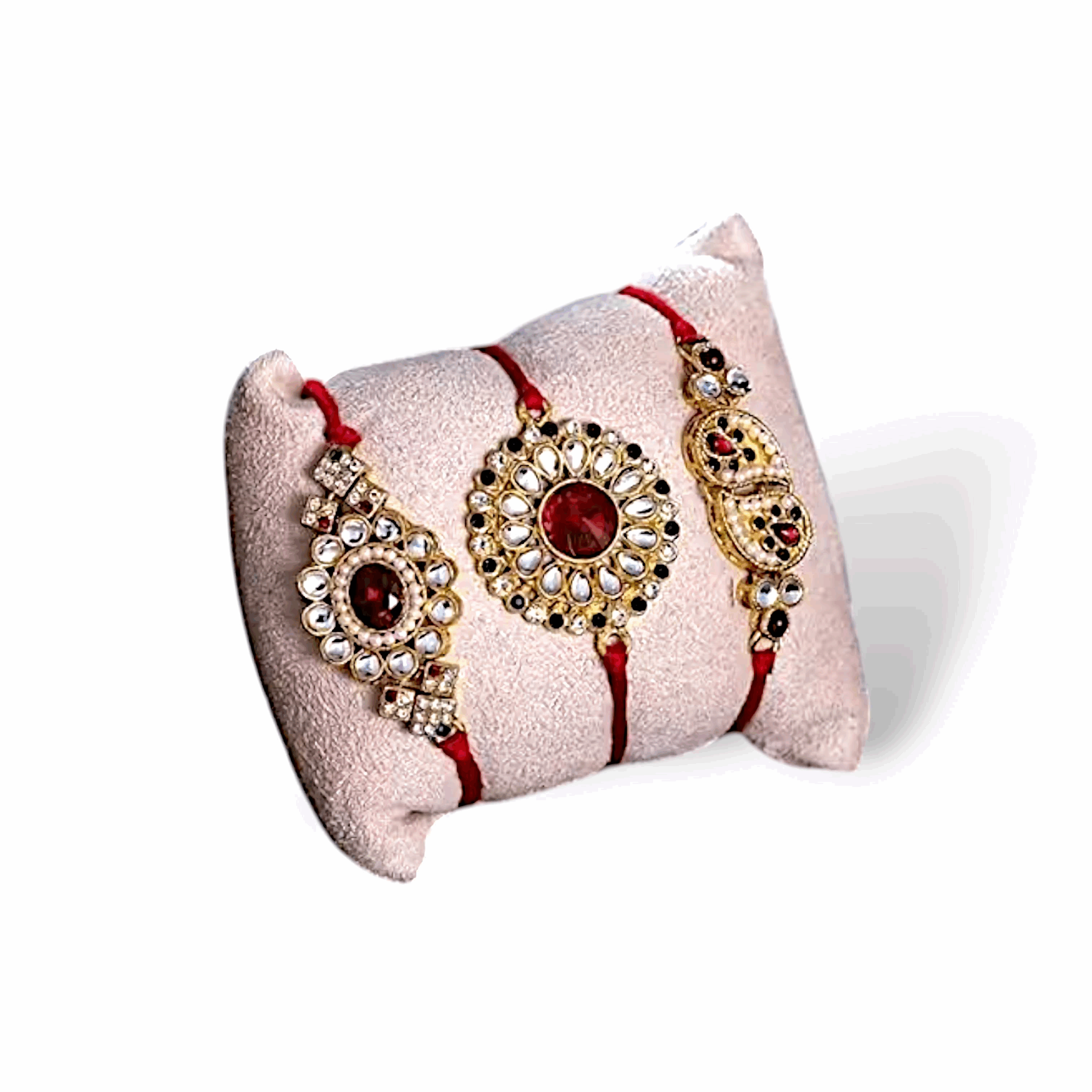 Golden Colour Kundan Rakhi Combo - Set of 3