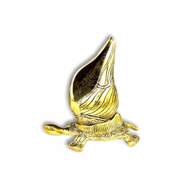 Brass Shankh Placed On Tortoise Decorative Showpiece Figurine - Decorative Vastu Showpiece - Metal Sankh - Image 3