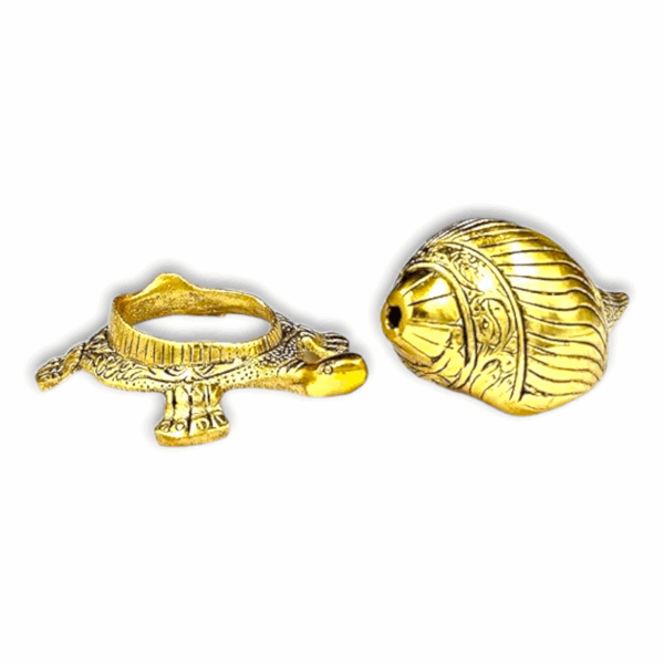 Brass Shankh Placed On Tortoise Decorative Showpiece Figurine - Decorative Vastu Showpiece - Metal Sankh - Image 2