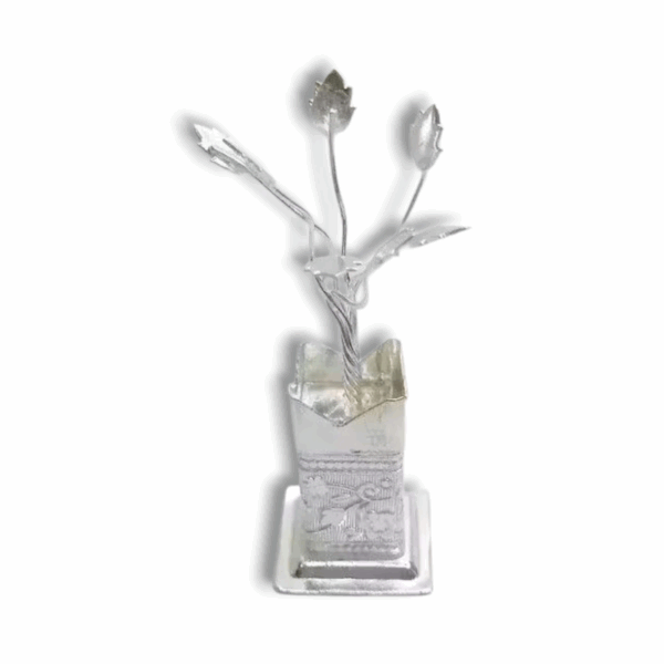 Silver Plated Tulsi Plant Pooja Decorative - Laddu Gopal ji PoojaDecor Silver Plated Tulsi Plant 4 Inches - Silver Plated Brindavan For Puja and Gift Purpose