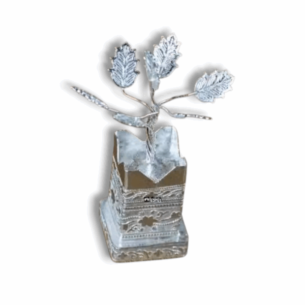 Silver Plated Tulsi Plant Pooja Decorative - Laddu Gopal ji PoojaDecor Silver Plated Tulsi Plant 4 Inches - Silver Plated Brindavan For Puja and Gift Purpose - Image 2