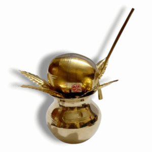Brass Kalash With Brass Coconut And Mango Leafs - For Diwali Pooja Dussehra And All Other Rituals - Wedding Cerimony Brass Kalash-
