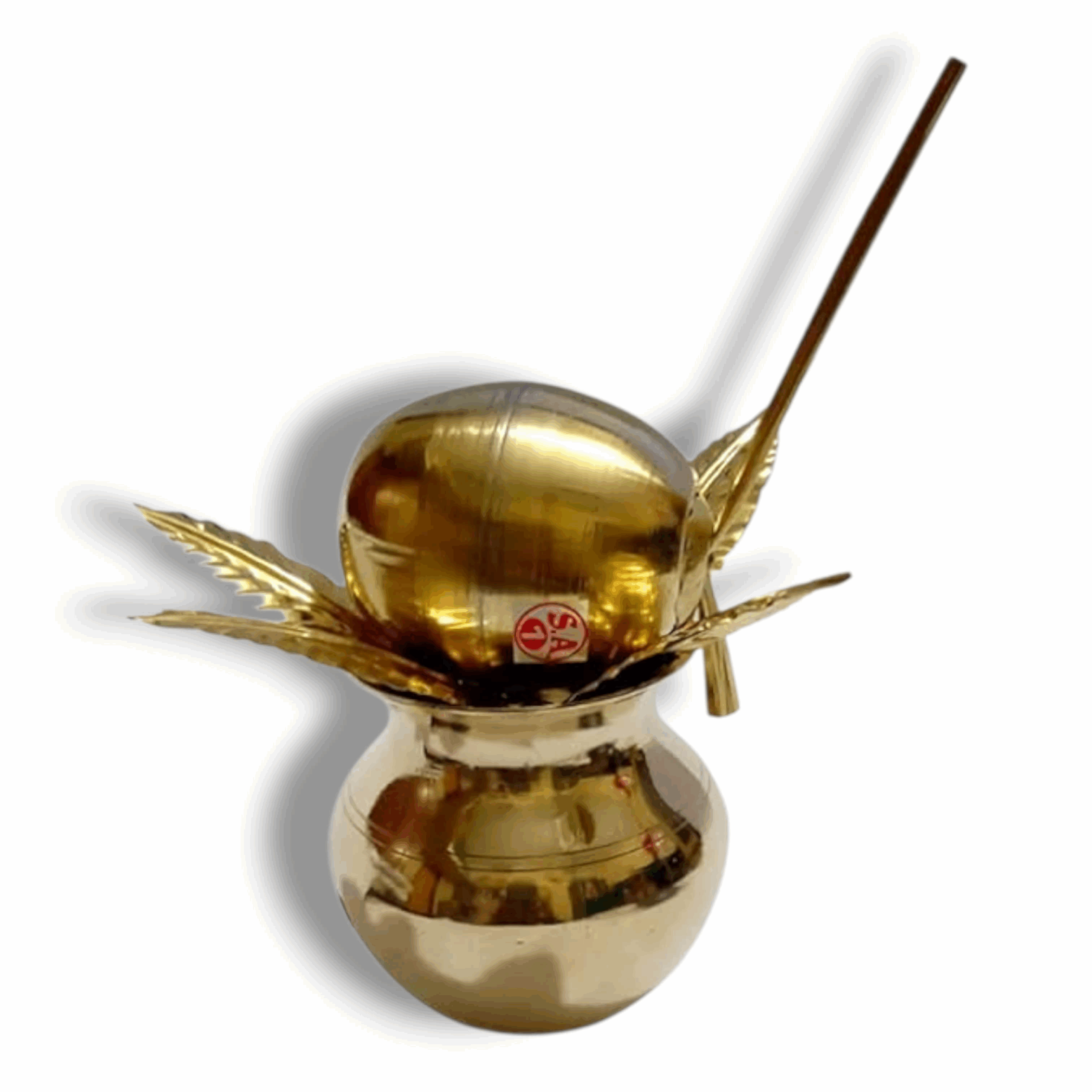 Brass Kalash With Brass Coconut And Mango Leafs - For Diwali Pooja Dussehra And All Other Rituals - Wedding Cerimony Brass Kalash-