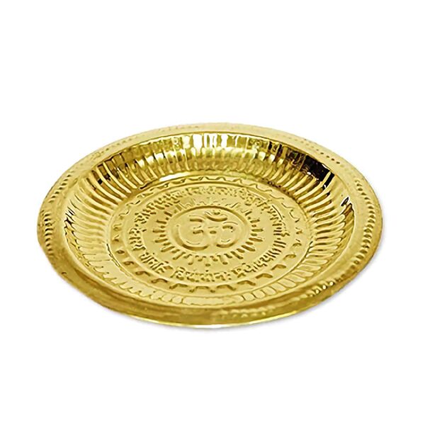 Om Plate Pooja Bhog Thali Pure Brass - Brass Puja Thali Indian Cultural Religious Item - Image 2