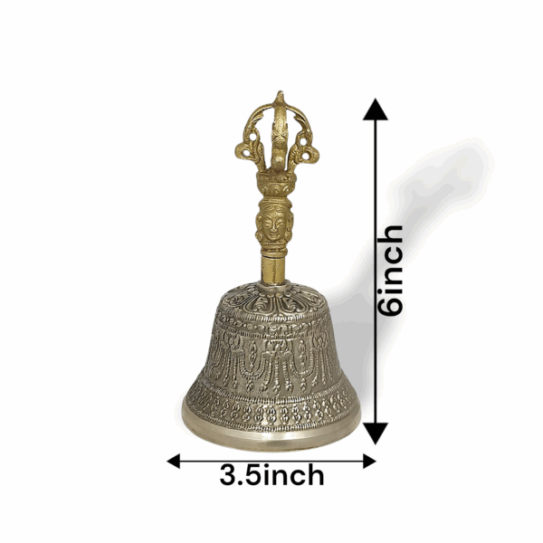 Tibetan Buddhist Bell - Brass Pooja Bell - Brass Pooja Ganti - Tibetan Buddhist Bell for Pooja & Meditation - 6 inch Brass Pooja Bell - Image 2