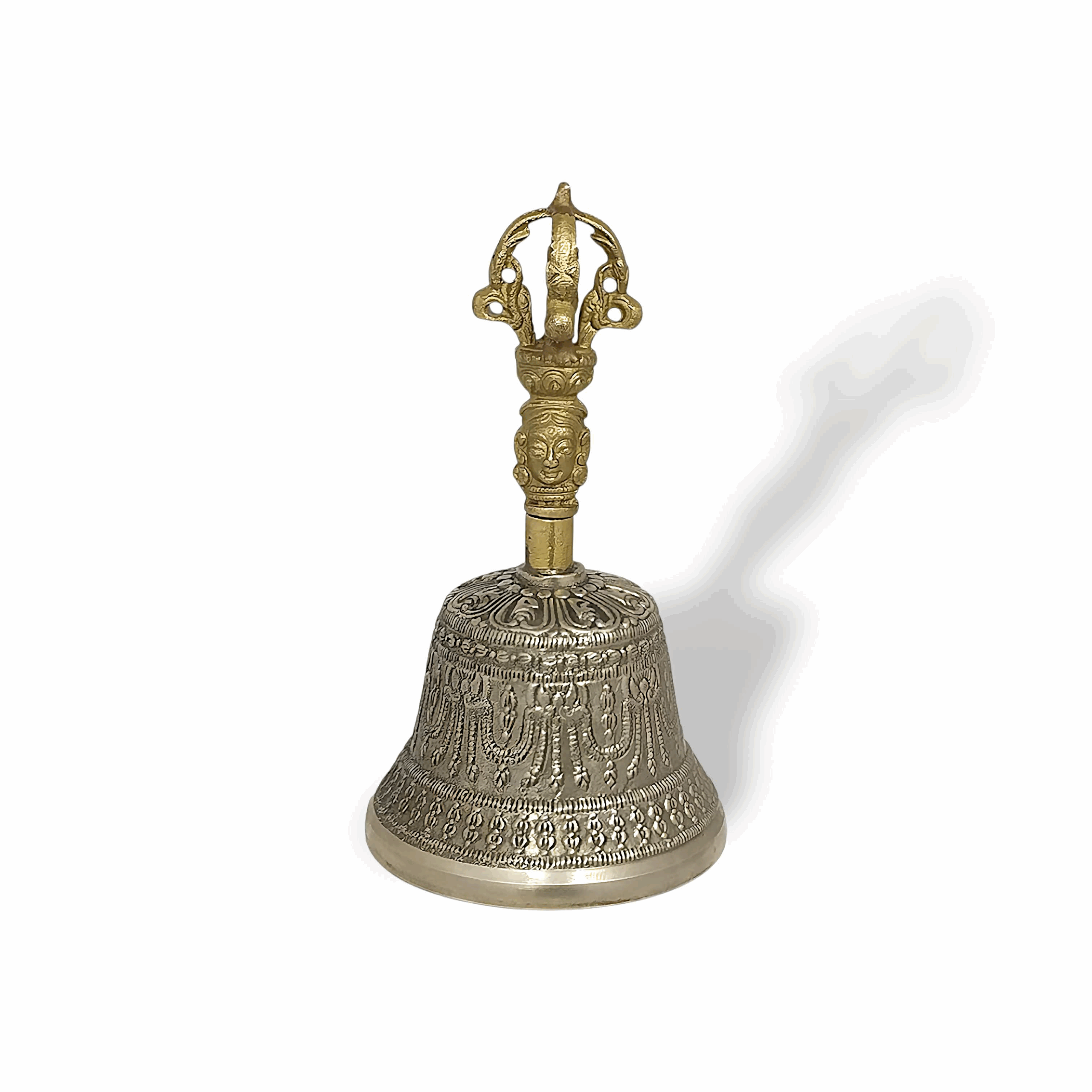 Tibetan Buddhist Bell - Brass Pooja Bell - Brass Pooja Ganti - Tibetan Buddhist Bell for Pooja & Meditation - 6 inch Brass Pooja Bell