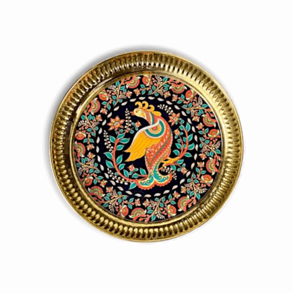 Handcrafted Brass Decorative Plate - Brass Decorative Plate with Peacock Design - For Puja and Home Decoration