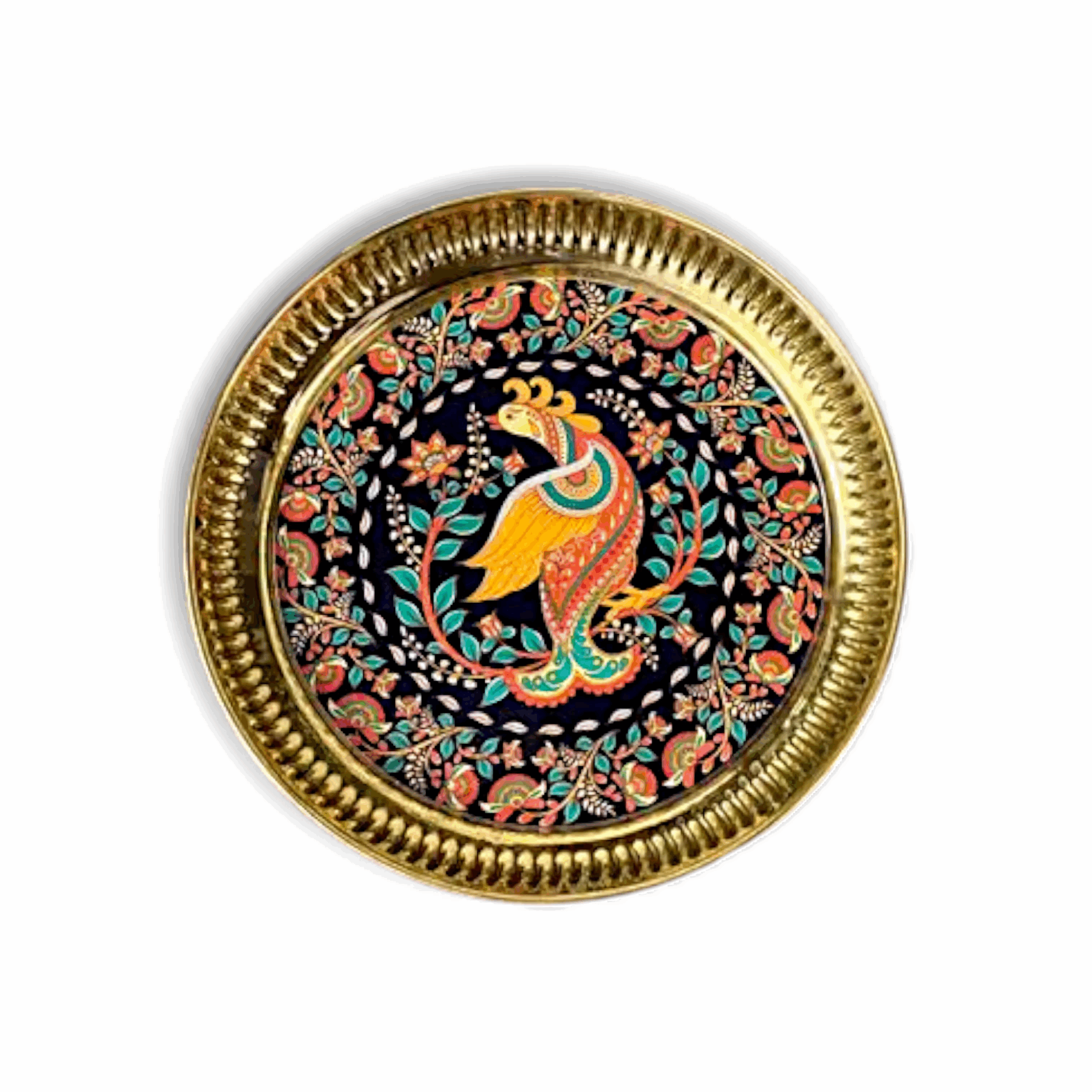 Handcrafted Brass Decorative Plate - Brass Decorative Plate with Peacock Design - For Puja and Home Decoration