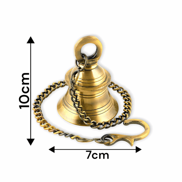 Brass Decorative Wall Hanging Bell - Brass Ghanti - Brass Wall Hanging Bell with Chain & Hook - Pack of 1 - Image 2
