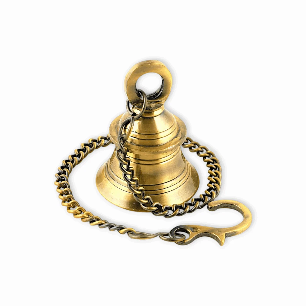 Brass Decorative Wall Hanging Bell - Brass Ghanti - Brass Wall Hanging Bell with Chain & Hook - Pack of 1