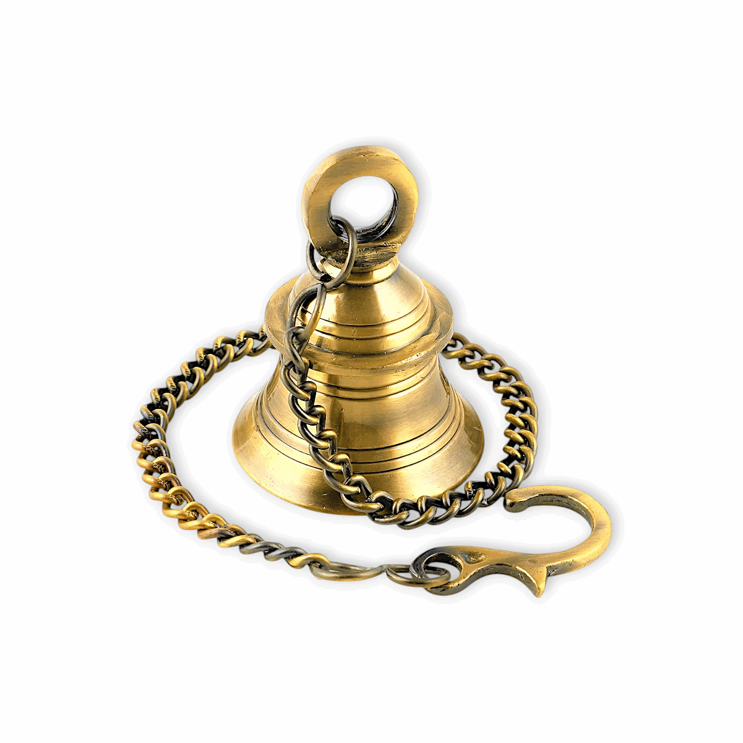 Brass Decorative Wall Hanging Bell - Brass Ghanti - Brass Wall Hanging Bell with Chain & Hook - Pack of 1