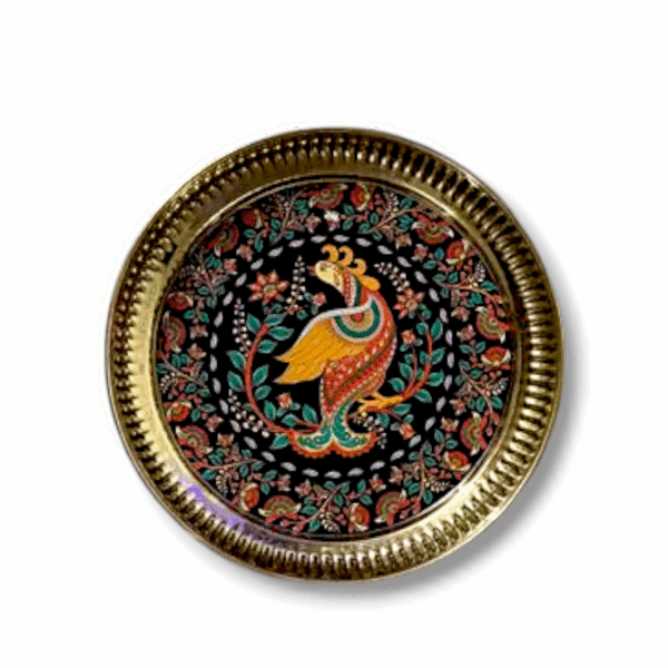 Handcrafted Brass Decorative Plate - Brass Decorative Plate with Peacock Design - For Puja and Home Decoration - Image 2
