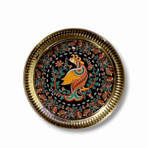 Handcrafted Brass Decorative Plate - Brass Decorative Plate with Peacock Design - For Puja and Home Decoration - Image 2