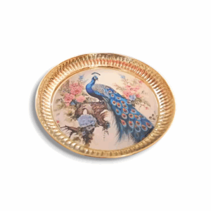 Beautiful Peacock on Brass Plate -  Brass Plate for Daily Aarti, ,Pooja Thali, Flower Offering, Religious & Cultural Festivals
