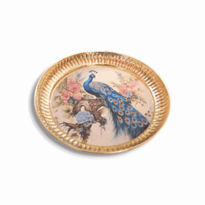 Beautiful Peacock on Brass Plate -  Brass Plate for Daily Aarti, ,Pooja Thali, Flower Offering, Religious & Cultural Festivals
